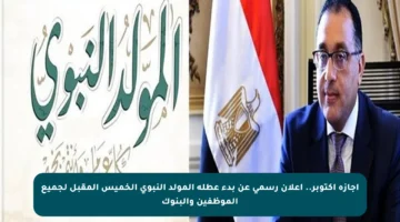 إجازة أكتوبر.. إعلان رسمي عن بدء عطلة المولد النبوي الخميس المقبل لجميع الموظفين والبنوك